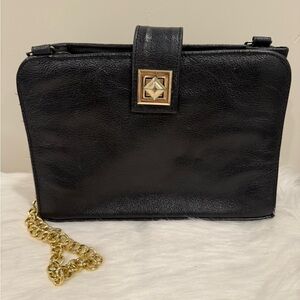 Elegant Black Shoulder Bag w/Gold Accents | Vintage Inspired | 9.5 x 6.5 x 3